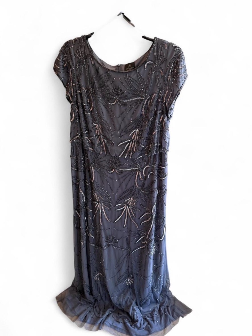 Adrianna Papell Gunmetal Beaded Maxi Dress